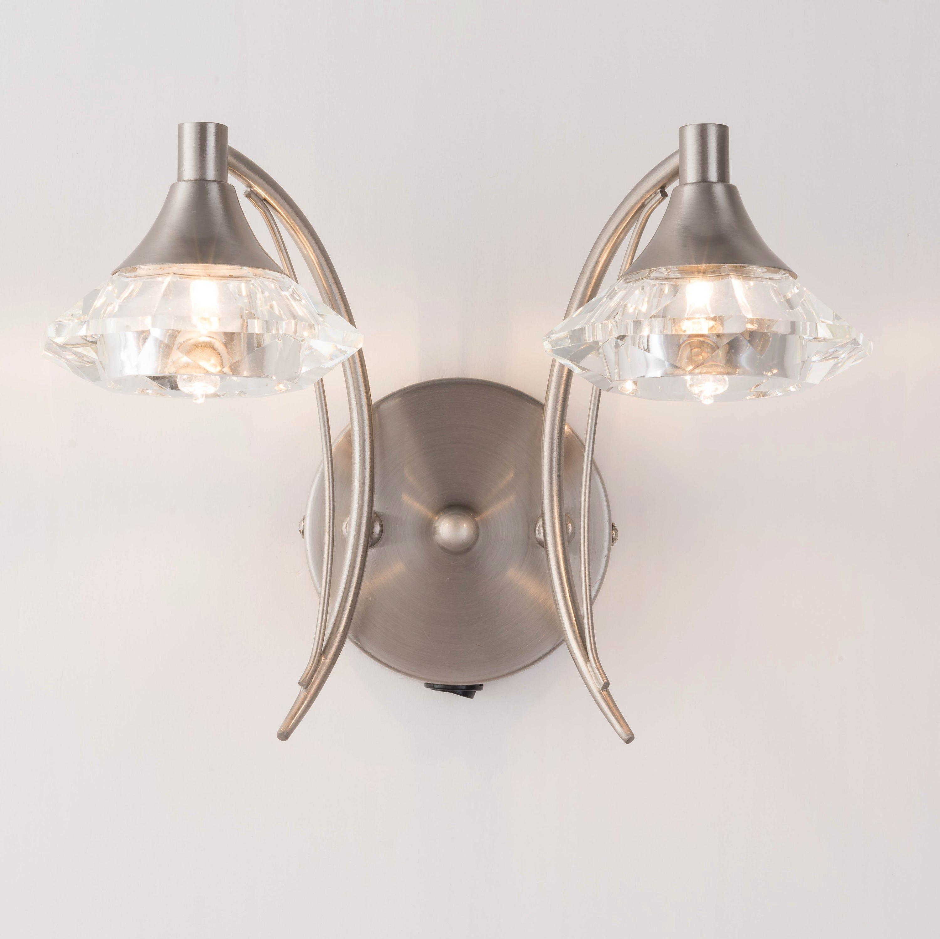 Double Wall Light and Sconce Satin Nickel Finish